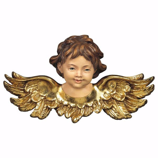 Imagen de Cabeza de ángel que mira hacia adelante cm 7 (2,8 inch) Escultura en madera Val Gardena pintada al óleo
