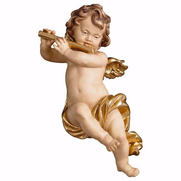 Picture of Putto Cherub Angel with flute cm 10 (3,9 inch) Val Gardena wooden Sculpture painted with oil colours