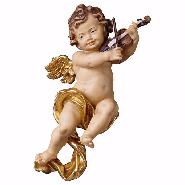 Picture of Putto Cherub Angel with violin cm 10 (3,9 inch) Val Gardena wooden Sculpture painted with oil colours