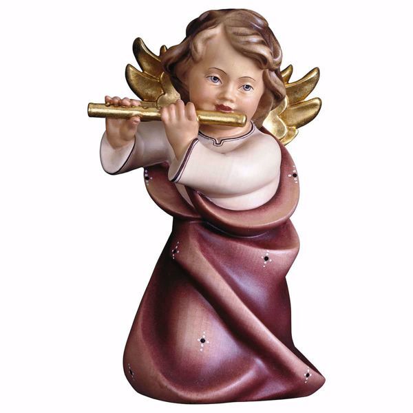 Picture of Guardian Angel with flute cm 9 (3,5 inch) Val Gardena wooden Sculpture painted with oil colours