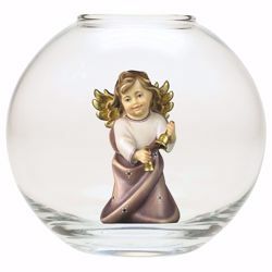 Picture of Guardian Angel with Bells in a Glass Ball Diam. cm 13 (5,1 inch) Val Gardena wooden Sculpture painted with oil colours
