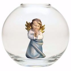 Imagen de Ángel de la Guarda rezando en una Bola de vidrio Diam. cm 13 (5,1 inch) Escultura en madera Val Gardena pintada al óleo
