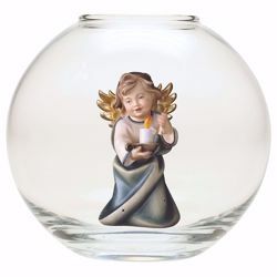 Picture of Guardian Angel with candle in a Glass Ball Diam. cm 13 (5,1 inch) Val Gardena wooden Sculpture painted with oil colours