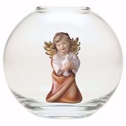 Picture of Guardian Angel with dove in a Glass Ball Diam. cm 13 (5,1 inch) Val Gardena wooden Sculpture painted with oil colours