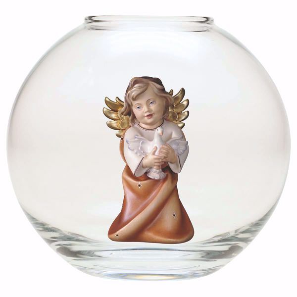 Picture of Angel with dove glass Sphere 13 cm (5,1 inch) oil painted wood