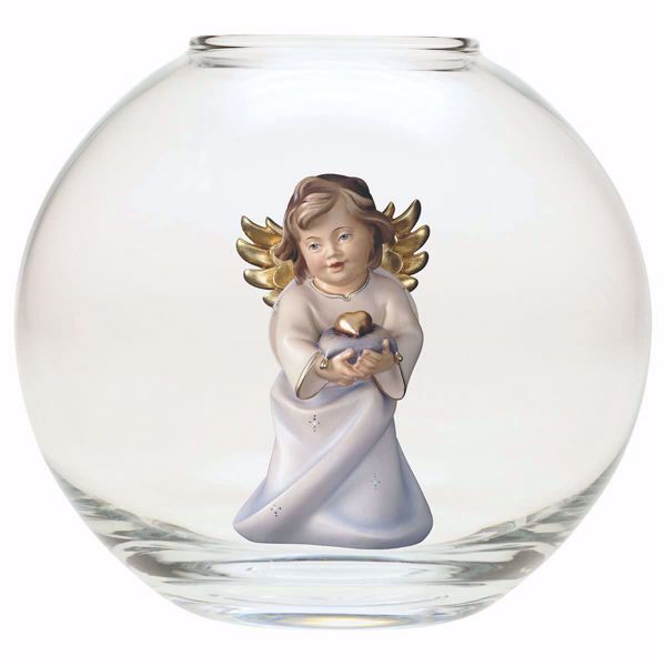 Picture of Angel with heart glass Sphere 13 cm (5,1 inch) oil painted wood