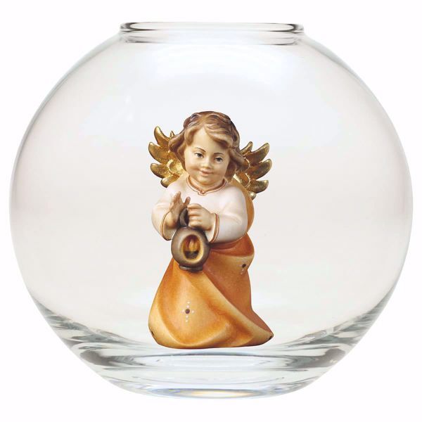 Immagine di Angelo con lanterna Sfera vetro 13 cm legno colori a olio