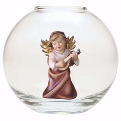 Picture of Guardian Angel with lute in a Glass Ball Diam. cm 13 (5,1 inch) Val Gardena wooden Sculpture painted with oil colours