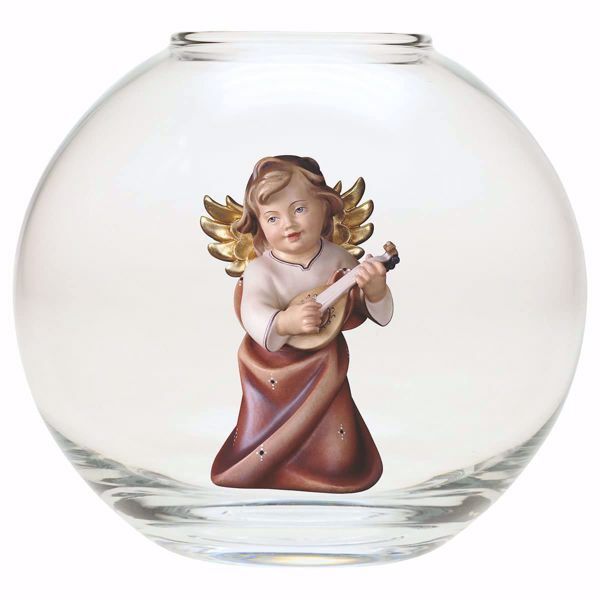 Picture of Angel with lute glass Sphere 13 cm (5,1 inch) oil painted wood