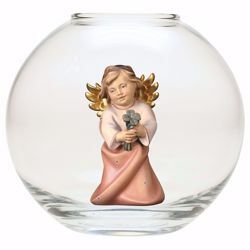 Picture of Guardian Angel with cloverleaf in a Glass Ball Diam. cm 13 (5,1 inch) Val Gardena wooden Sculpture painted with oil colours