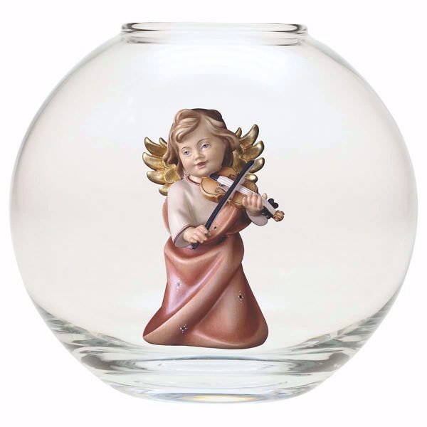 Picture of Angel with violin glass Sphere 13 cm (5,1 inch) oil painted wood