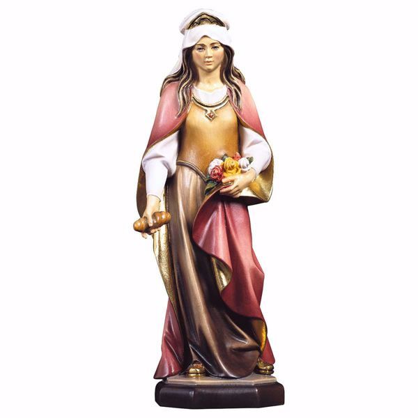 Immagine di Statua Santa Elisabetta d´Ungheria con rose e pane cm 12 (4,7 inch) dipinta ad olio in legno Val Gardena