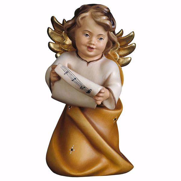 Picture of Guardian Angel with notes cm 11 (4,3 inch) Val Gardena wooden Sculpture painted with oil colours