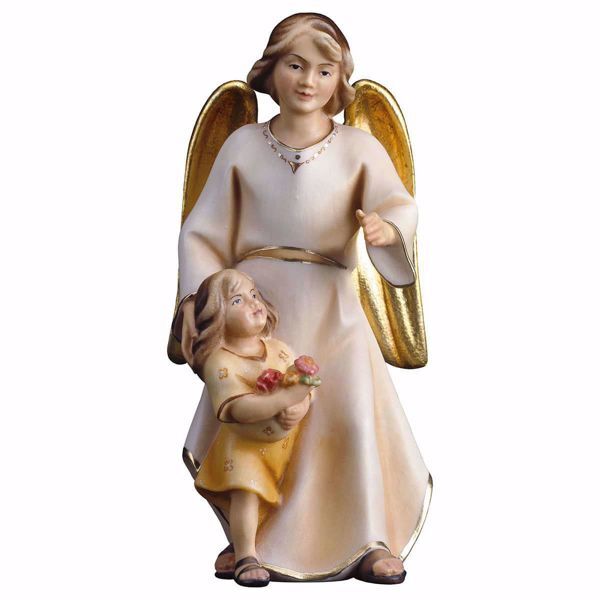 Picture of Modern Guardian Angel with girl cm 12 (4,7 inch) Val Gardena wooden Sculpture painted with oil colours