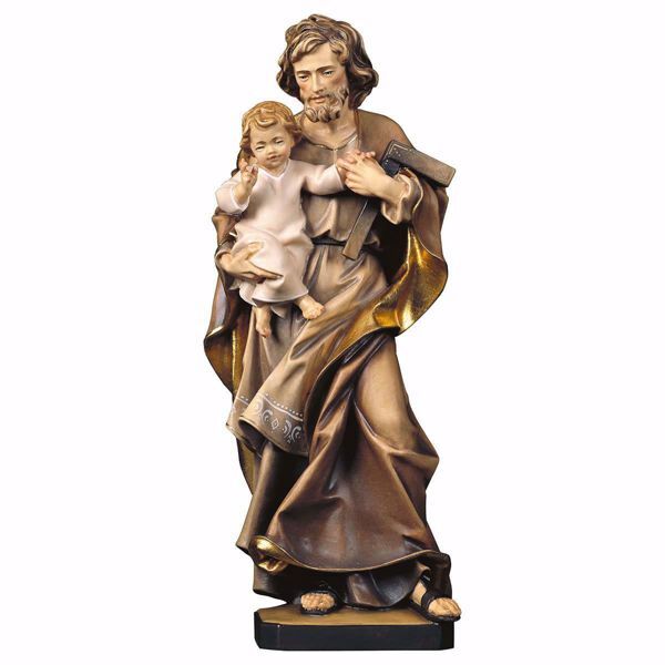 Imagen de Estatua San José con Niño y escuadra cm 140 (55,1 inch) pintada al óleo en madera Val Gardena