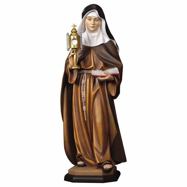 Immagine di Statua Santa Chiara d´Assisi con teca eucaristica cm 140 (55,1 inch) dipinta ad olio in legno Val Gardena