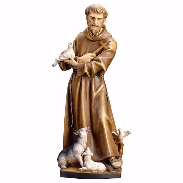 Picture of Saint Francis of Assisi with animals wooden Statue cm 15 (5,9 inch) painted with oil colours Val Gardena