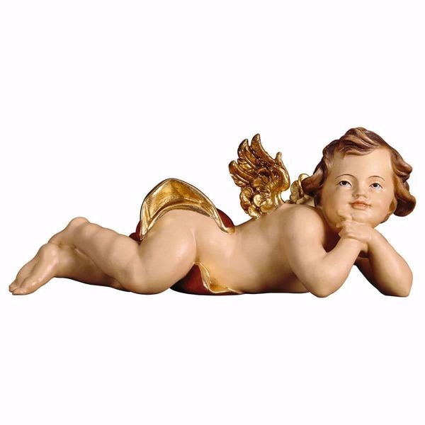 Picture of Putto Cherub Angel lying left cm 15 (5,9 inch) Val Gardena wooden Sculpture painted with oil colours