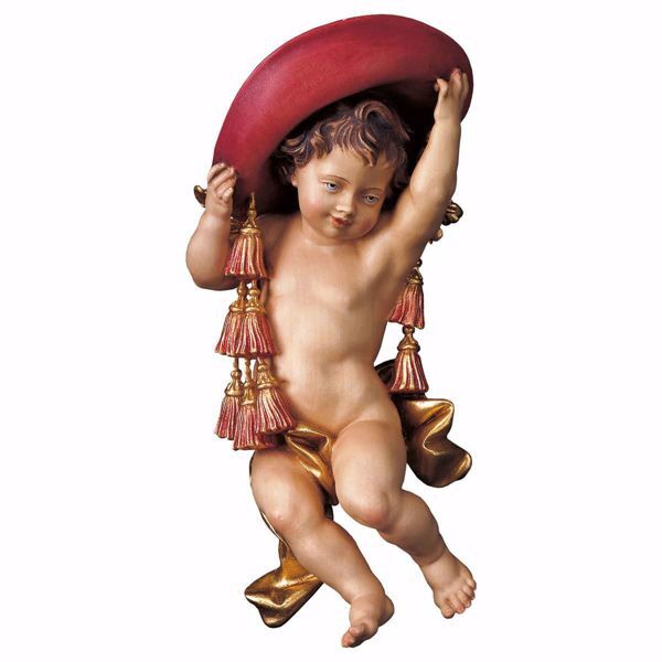 Picture of Putto Cherub Angel of the Cardinal cm 15 (5,9 inch) Val Gardena wooden Sculpture painted with oil colours