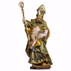 Imagen de Estatua San Patricio de Irlanda con hoja de trébol cm 15 (5,9 inch) pintada al óleo en madera Val Gardena