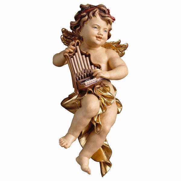 Picture of Putto Cherub Angel with organ cm 20 (7,9 inch) Val Gardena wooden Sculpture painted with oil colours