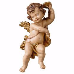 Picture of Putto Cherub Angel with band cm 20 (7,9 inch) Val Gardena wooden Sculpture painted with oil colours