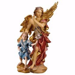 Picture of Guardian Angel with Child cm 12 (4,7 inch) Val Gardena wooden Sculpture painted with oil colours