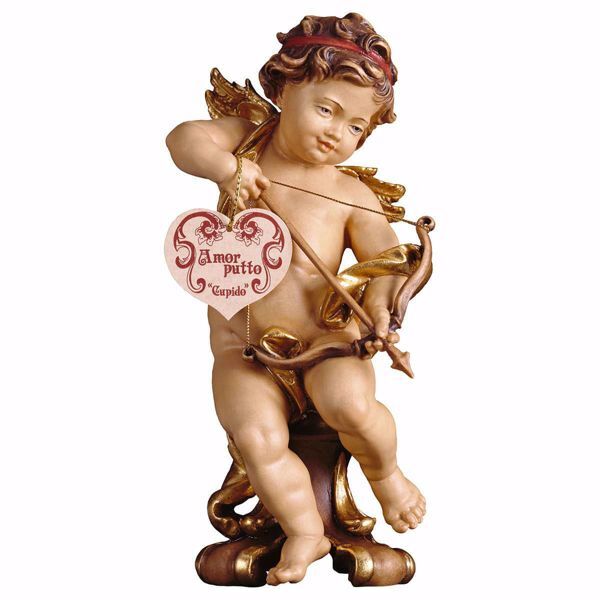 Immagine di Putto Cupido su piedistallo 20 cm Statua legno colori a olio