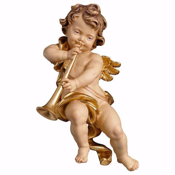 Immagine di Putto con trombone 23 cm Statua da parete legno colori a olio