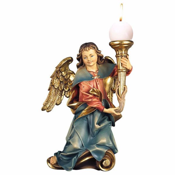 Immagine di Angelo musicante con candela destra 23 cm legno colori a olio