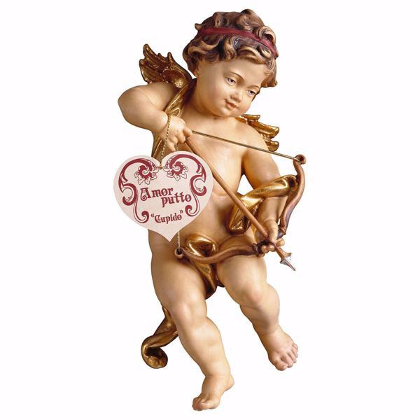 Immagine di Putto Angelo Cherubino Cupido cm 30 (11,8 inch) Scultura in legno Val Gardena dipinta ad olio