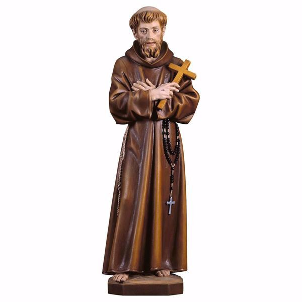 Immagine di Statua San Francesco d´Assisi con croce cm 18 (7,1 inch) dipinta ad olio in legno Val Gardena