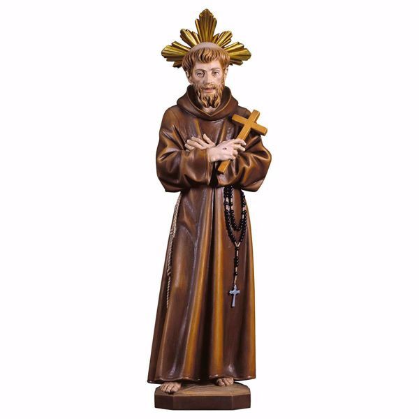 Picture of Saint Francis of Assisi with Cross and Aureole wooden Statue cm 18 (7,1 inch) painted with oil colours Val Gardena