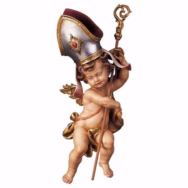 Picture of Putto Cherub Angel of the Bishop cm 30 (11,8 inch) Val Gardena wooden Sculpture painted with oil colours