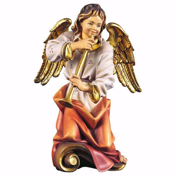 Immagine di Angelo musicante con flauto 30 cm legno colori a olio