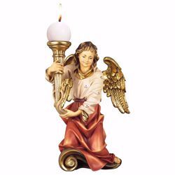 Immagine di Angelo musicante con candela sinistro cm 35 (13,8 inch) Scultura in legno Val Gardena dipinta ad olio