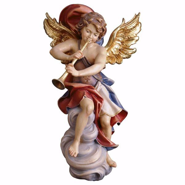 Picture of Angel on cloud with trombone cm 35 (13,8 inch) Val Gardena wooden Sculpture painted with oil colours