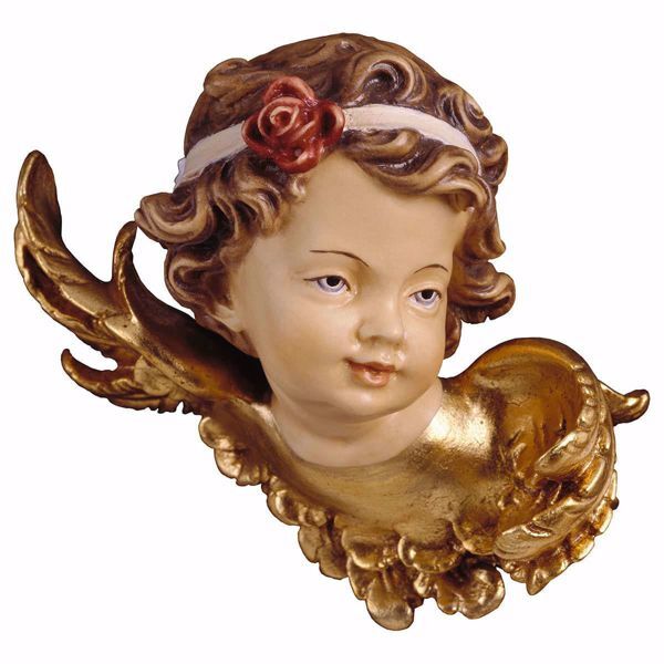 Imagen de Cabeza de Ángel con rosa izquierda 30 cm madera colores al óleo