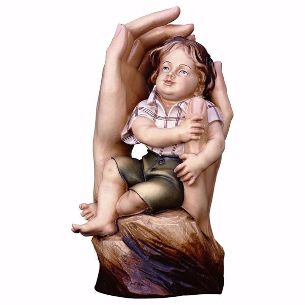 Imagen de Manos Protectoras para niño cm 12 (4,7 inch) Escultura en madera Val Gardena pintada al óleo