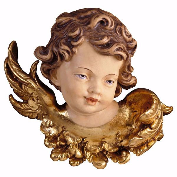 Imagen de Cabeza de ángel sin rosa izquierda cm 10 (3,9 inch) Escultura en madera Val Gardena pintada al óleo