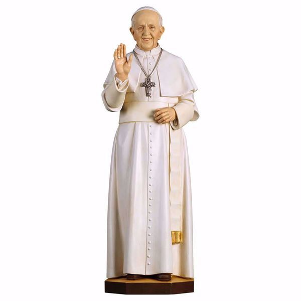 Immagine di Papa Francesco cm 100 (39,4 inch) Statua dipinta ad olio in legno Val Gardena