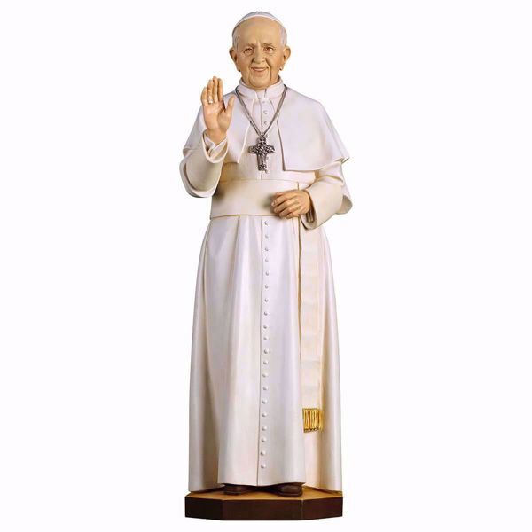 Immagine di Papa Francesco cm 140 (55,1 inch) Statua dipinta ad olio in legno Val Gardena