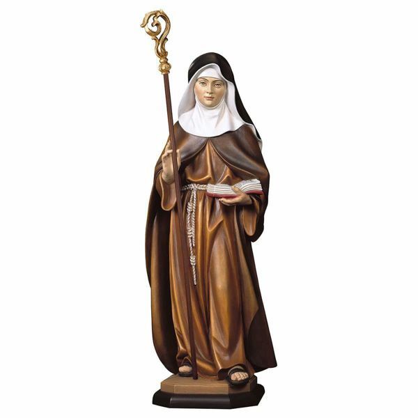 Immagine di Statua Santa Aldegonda da Maubeuge con pastorale cm 23 (9,1 inch) dipinta ad olio in legno Val Gardena