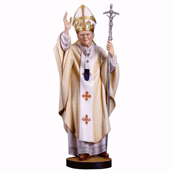 Imagen de Santo Papa Juan Pablo II cm 13 (5,1 inch) Estatua pintada al óleo en madera Val Gardena