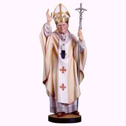 Imagen de Santo Papa Juan Pablo II cm 90 (35,4 inch) Estatua pintada al óleo en madera Val Gardena