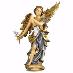 Immagine di Statua San Gabriele Arcangelo con giglio cm 23 (9,1 inch) dipinta ad olio in legno Val Gardena
