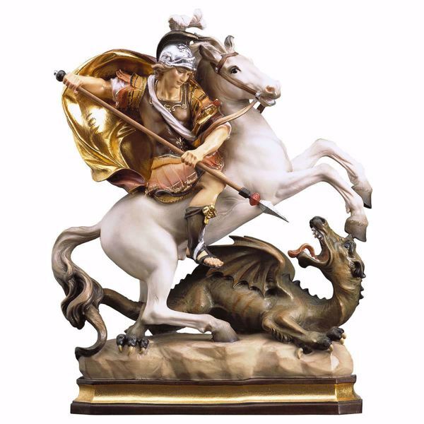 Picture of Saint George on horseback with dragon wooden Statue cm 23 (9,1 inch) painted with oil colours Val Gardena