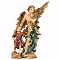 Immagine di Statua San Raffaele Arcangelo con Tobia cm 23 (9,1 inch) dipinta ad olio in legno Val Gardena