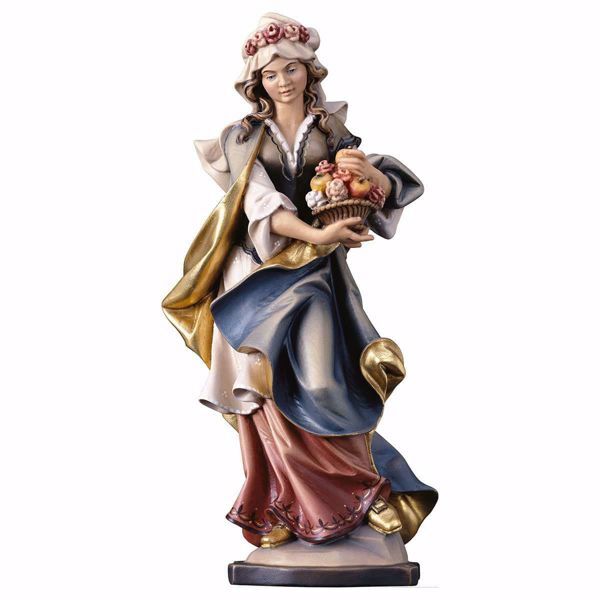 Immagine di Statua Santa Dorotea di Cesarea con rose cm 25 (9,8 inch) dipinta ad olio in legno Val Gardena
