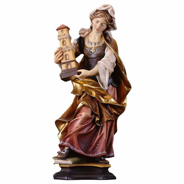 Picture of Saint Barbara of Nicomedia with tower wooden Statue cm 25 (9,8 inch) painted with oil colours Val Gardena